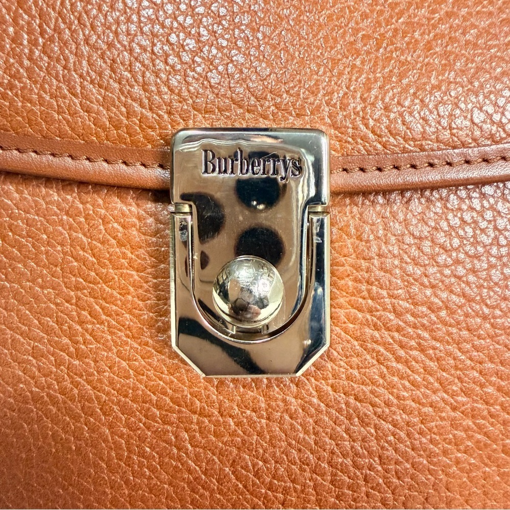 Vintage Burberry Leather Satchel Two Way Work Bag Tan - Picture 3 of 17